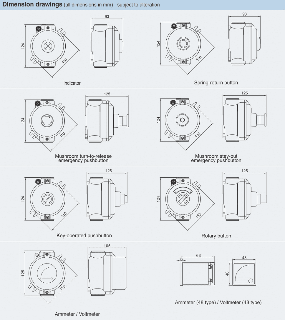 ابعاد جعبه کنترل ضد انفجار BZA85 با بدنه آلومینیومی مقاوم و استاندارد Ex db IIC مناسب محیط‌های صنعتی پرخطر