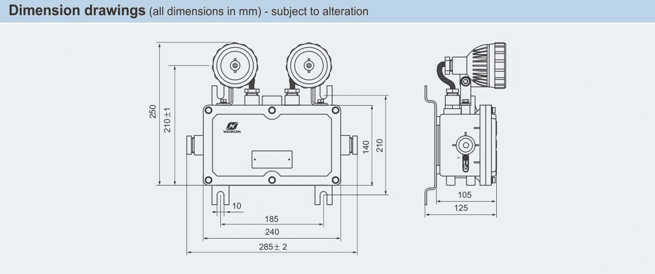 ابعاد دقیق چراغ اضطراری ضد انفجار BAJ20-52- آکوتجهیز
