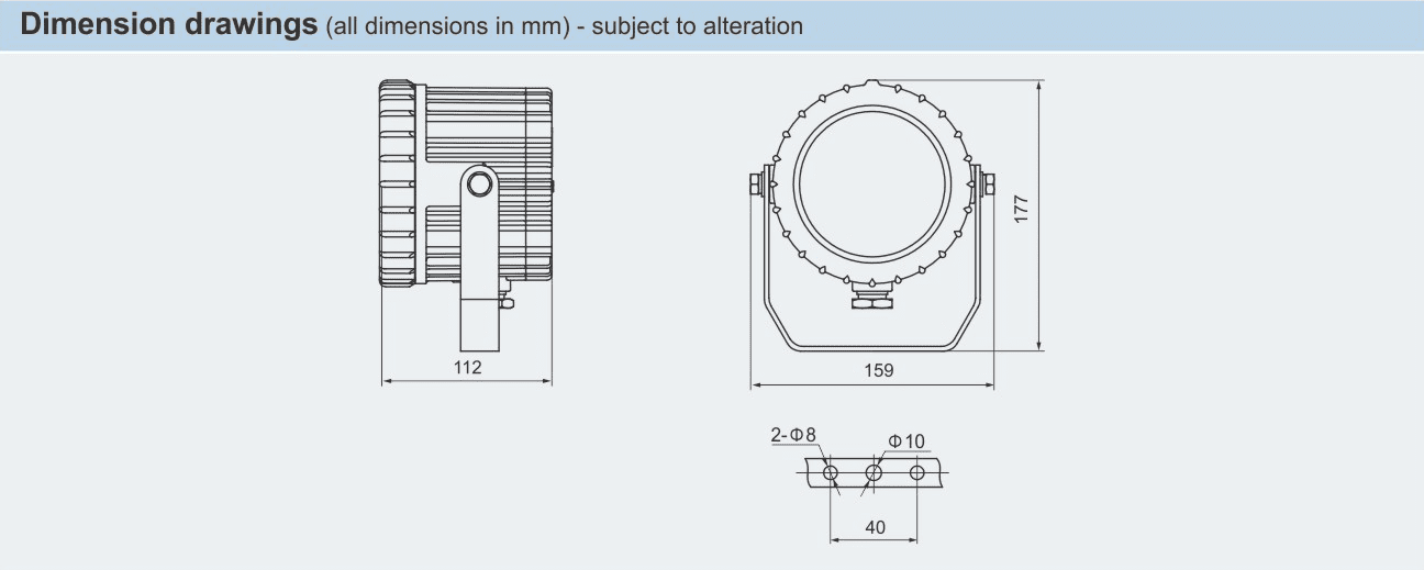 ابعاد دقیق چراغ بازرسی مخزن ضد انفجار BAK85- آکوتجهیز