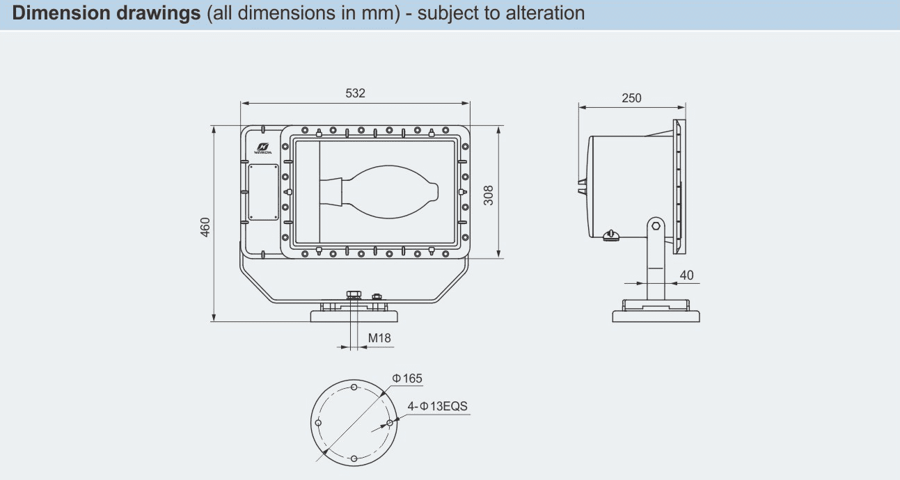 نورافکن صنعتی ضد انفجار BAT85 با ابعاد استاندارد و ساختار مقاوم برای استفاده در مناطق پرخطر