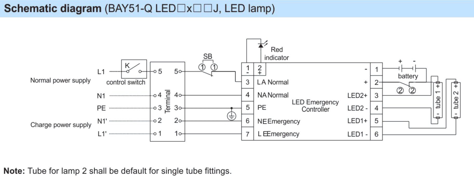 نحوه سیم‌کشی مدل اضطراری چراغ LED ضد انفجار BAY51-Q-LED با سیستم ایمنی پیشرفته