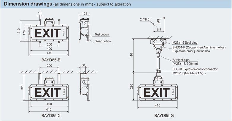 چراغ خروج اضطراری ضد انفجار BAYD85 برند WAROM با ابعاد استاندارد مناسب نصب در محیط‌های صنعتی و پرخطر