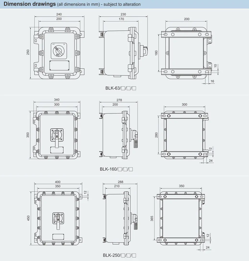 ابعاد کلید موتور ضد انفجار ExdIIB برند وارم- آکوتجهیز