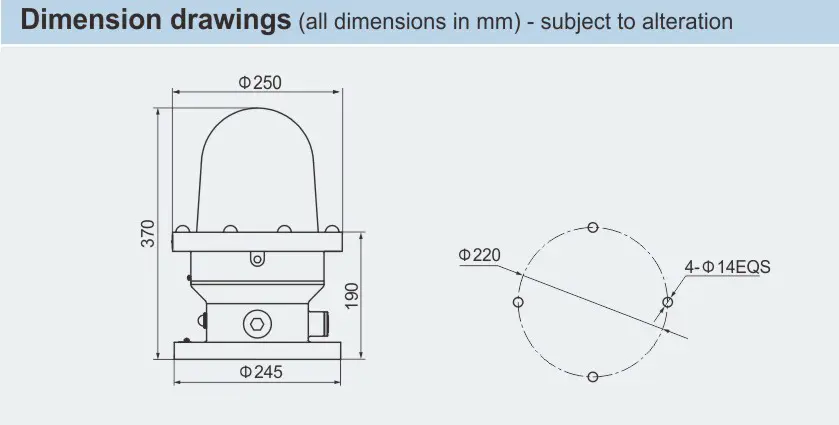 ابعاد دقیق چراغ هشدار ضد انفجار سری BSZD81-E- آکوتجهیز