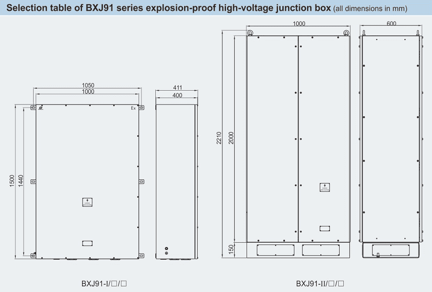 ابعاد دقیق و استاندارد جعبه تقسیم ولتاژ متوسط ضد انفجار سری BXJ91- آکوتجهیز